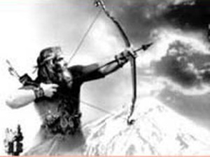 The archer Erekhsha, firing the arrow into the air to determine the borders.