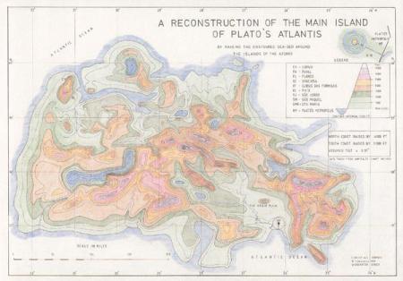 A reconstruction of the main island of Plato’s Atlantis by raising the contoured sea-bed/lowering the sea-level around the islands of the Azores.